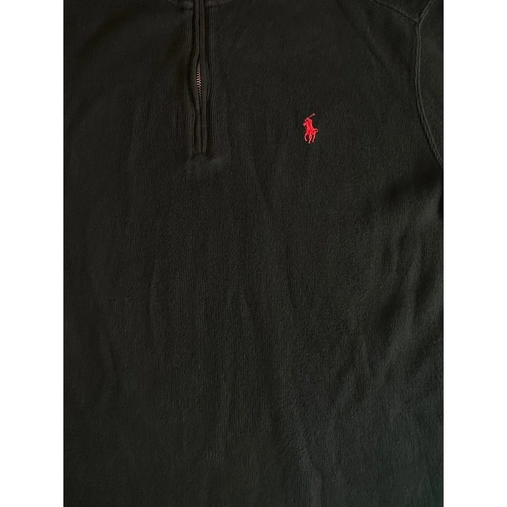 Polo Ralph Lauren Quarter Zip Mens L Black Red Pony Cotton Pullover
